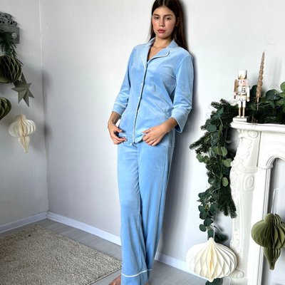 Плюшевий піжамний костюм колір блакитний 21012024-230 фото