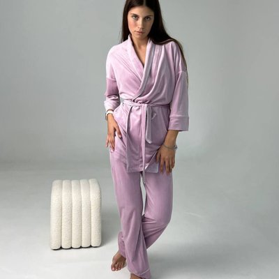 Піжамний плюшевий костюм на запах колір рожеве срібло 101022115 фото