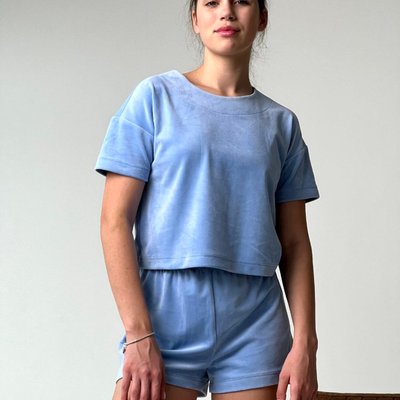 Піжамний плюшевий костюм футболка та шорти колір блакитний 12022024-1134 фото