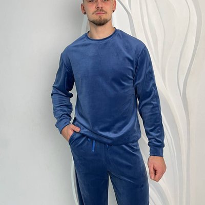 Плюшевий чоловічий костюм світшот та брюки колір синій 12022024-891 фото